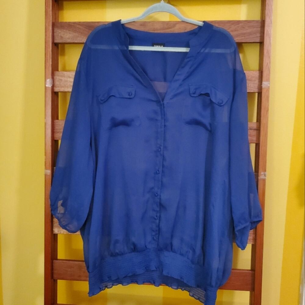 Torrid Sheer Royal Blue Blouse, Sz 4